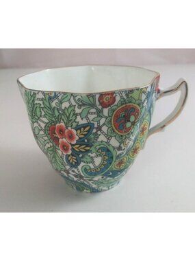 Rosina Queens Bone China Green & Turquoise Paisley Floral Gold Trim Tea Cup